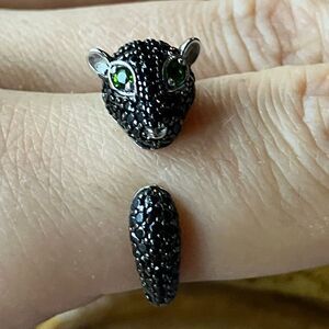 Black Spinel Chrome Diopside Sterling Silver Panther Ring Size 8